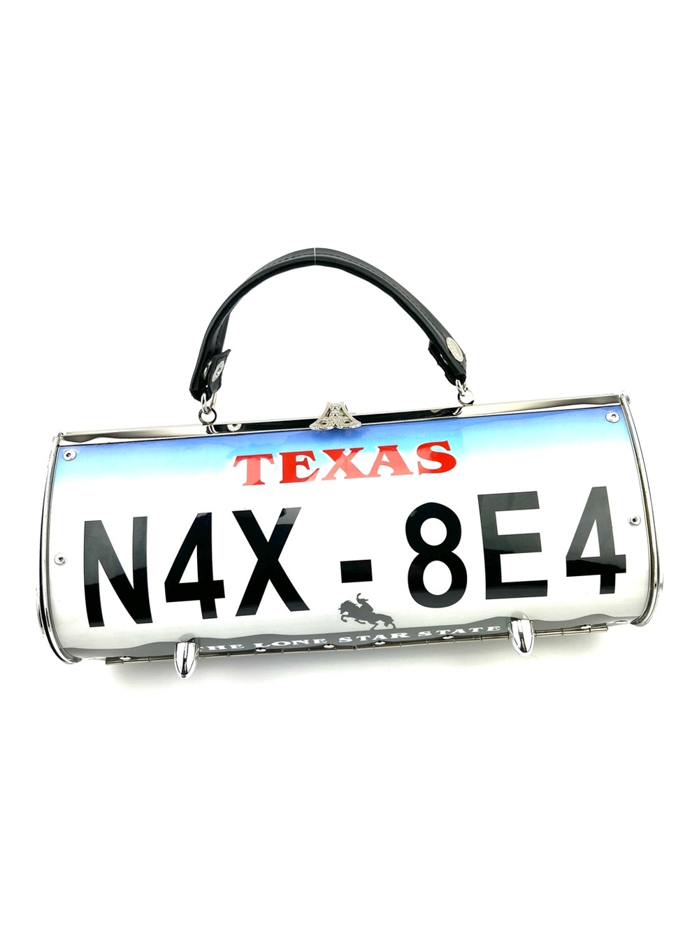 Texas License Plate Print Clutch in White and Black